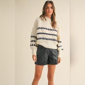 Elegant Cream and Navy Knit Sweater